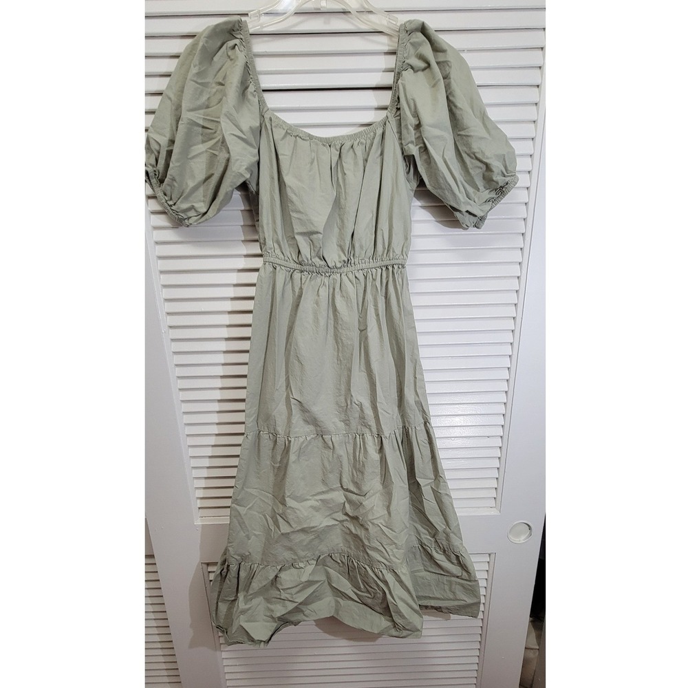 Boho peasant sleeve Sim & Sam Sage Green Tiered Midi Dress Womens S Cottagecore